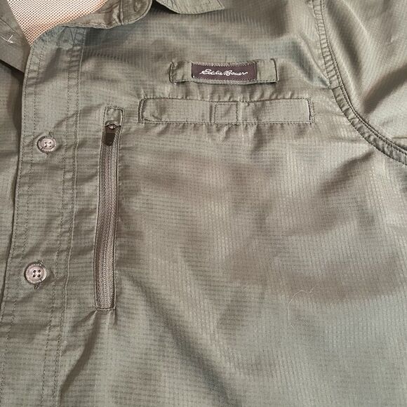Eddie Bauer Button Down Shirt Mens L Green Performance Vented Hiking Fishing - Picture 5 of 12